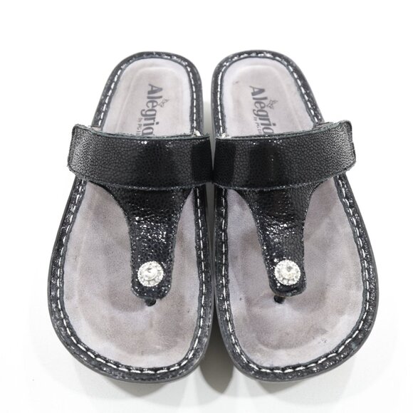 Alegria Carina Black Patent Leather Embellished Comfort Thong Sandals - 8/EU 38 - Picture 6 of 7